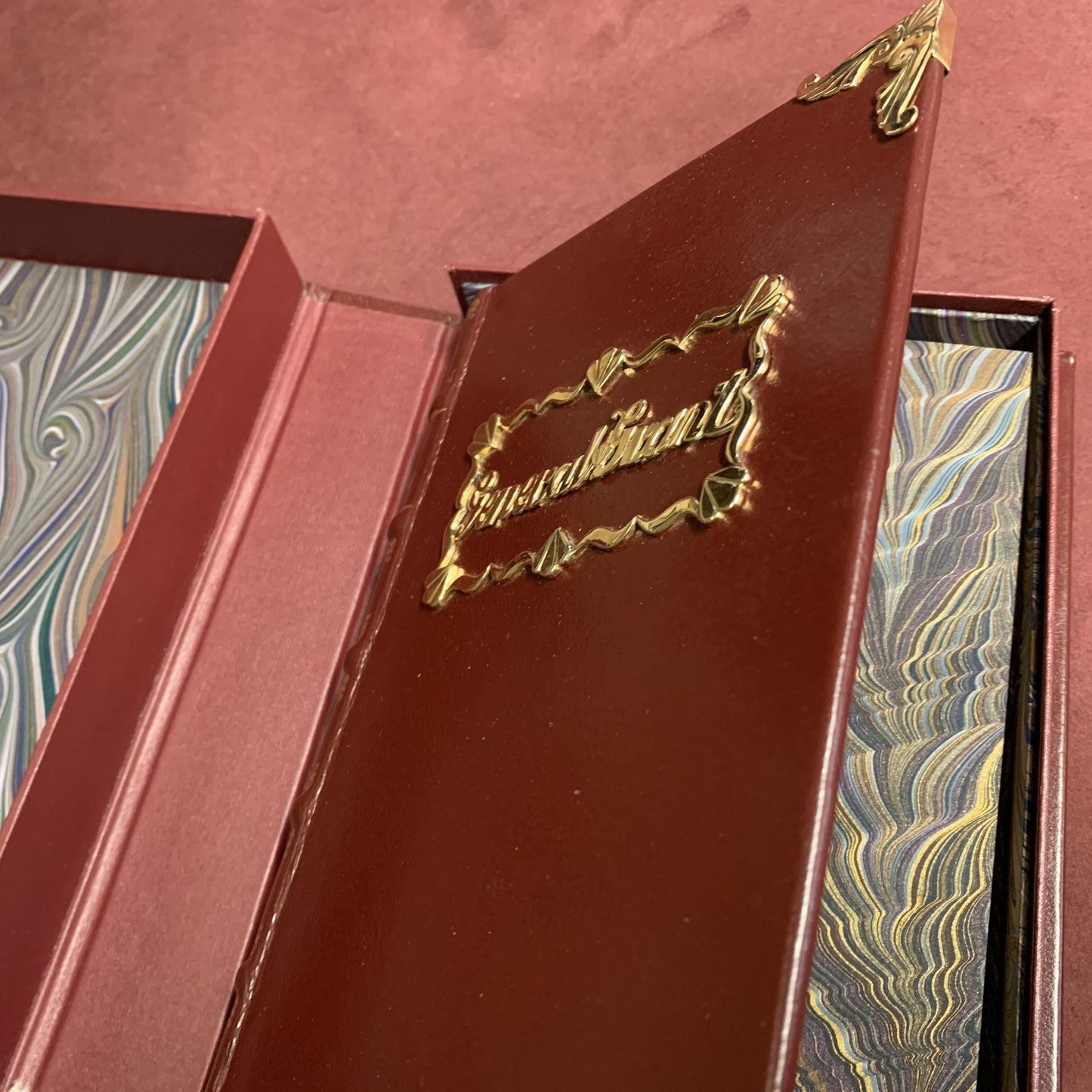 Bespoke Clamshell Archival Box | Leather Custom Box to Fit Special Red Photo Album | Made in USA | Charing Cross
