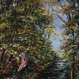 Patriotic Beach Art | The Fishing Creek | Original Oil Painting by Claire Howard | 14" x 11"