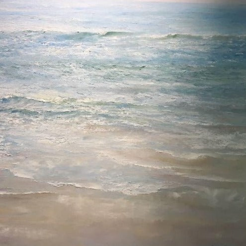Beach Art | CUSTOM ORDER | Original Oil Painting | "Sweet Big Sister" | Frame: Distressed White | Artist: Claire Howard | 36 by 48 inches