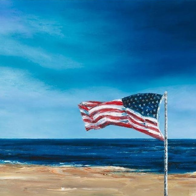 Patriotic Beach Art | "From Sea to Shining Sea" | Patriotic American Painting | US Flag at the Beach | Original Oil Painting | 24 by 18 Inches | Claire Howard