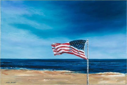 Patriotic Beach Art | "From Sea to Shining Sea" | Patriotic American Painting | US Flag at the Beach | Original Oil Painting | 24 by 18 Inches | Claire Howard