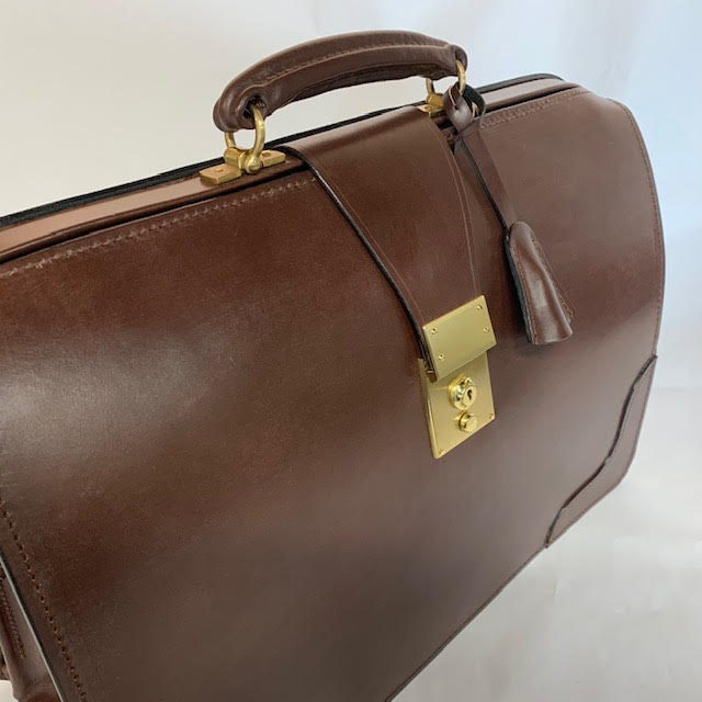 Bespoke Top Frame Briefcase | The Burr Briefcase | Hand Stitched | Finest Quality | Havana Bridle Hide | Tan Suede | Brass Fittings