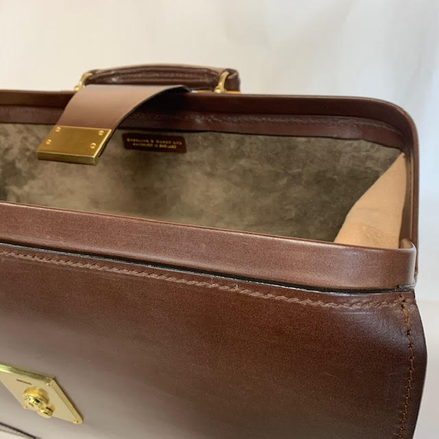 Bespoke Top Frame Briefcase | The Burr Briefcase | Hand Stitched | Finest Quality | Havana Bridle Hide | Tan Suede | Brass Fittings