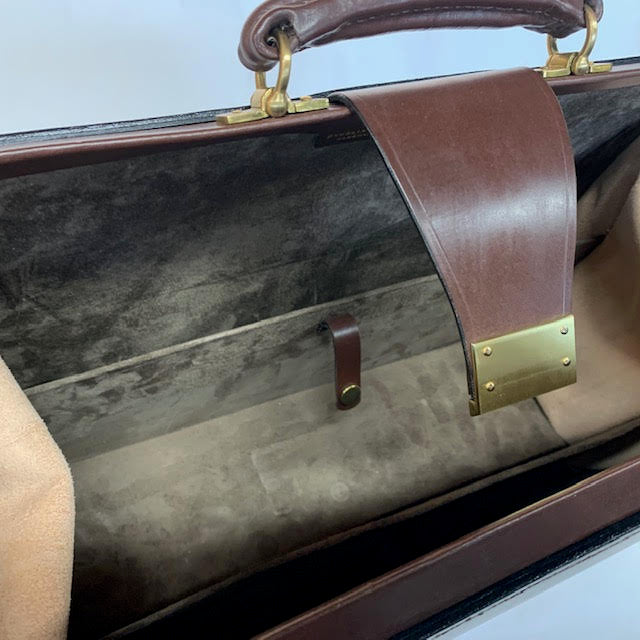 Bespoke Top Frame Briefcase | The Burr Briefcase | Hand Stitched | Finest Quality | Havana Bridle Hide | Tan Suede | Brass Fittings