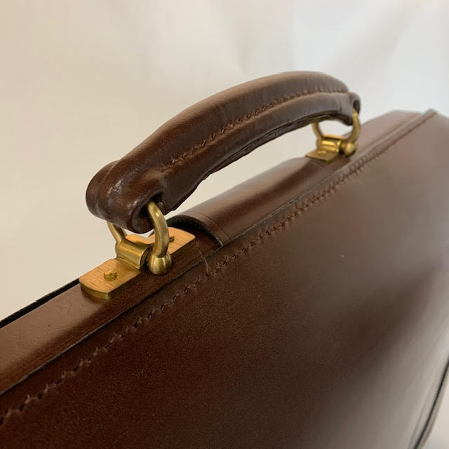 Bespoke Top Frame Briefcase | The Burr Briefcase | Hand Stitched | Finest Quality | Havana Bridle Hide | Tan Suede | Brass Fittings