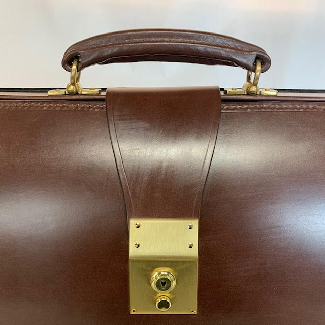 Bespoke Top Frame Briefcase | The Burr Briefcase | Hand Stitched | Finest Quality | Havana Bridle Hide | Tan Suede | Brass Fittings