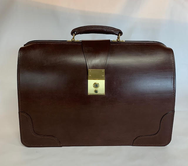 Bespoke Top Frame Briefcase | The Burr Briefcase | Hand Stitched | Finest Quality | Havana Bridle Hide | Tan Suede | Brass Fittings