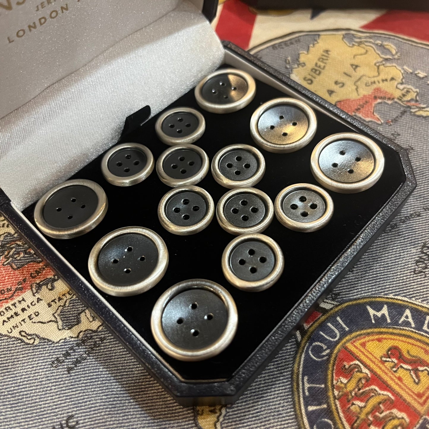 Four Hole Single Breasted Blazer Button Set | Antique Silver Blazer Buttons | Made in England by Benson and Clegg, London
