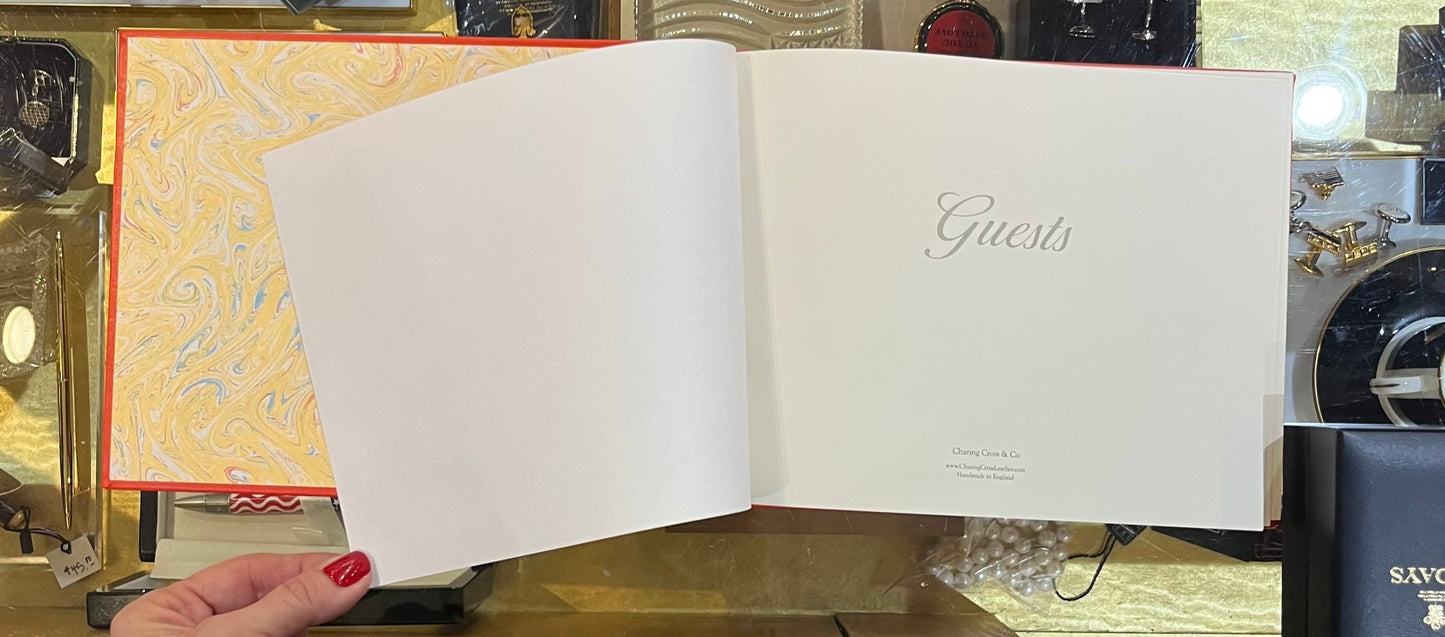 Guest Book | Gold Border | 7 by 9 Inches | Guests at the top of each page | Personalized