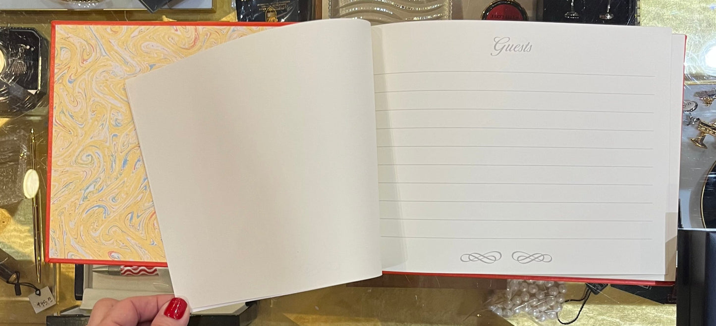 Guest Book | Gold Border | 7 by 9 Inches | Guests at the top of each page | Personalized