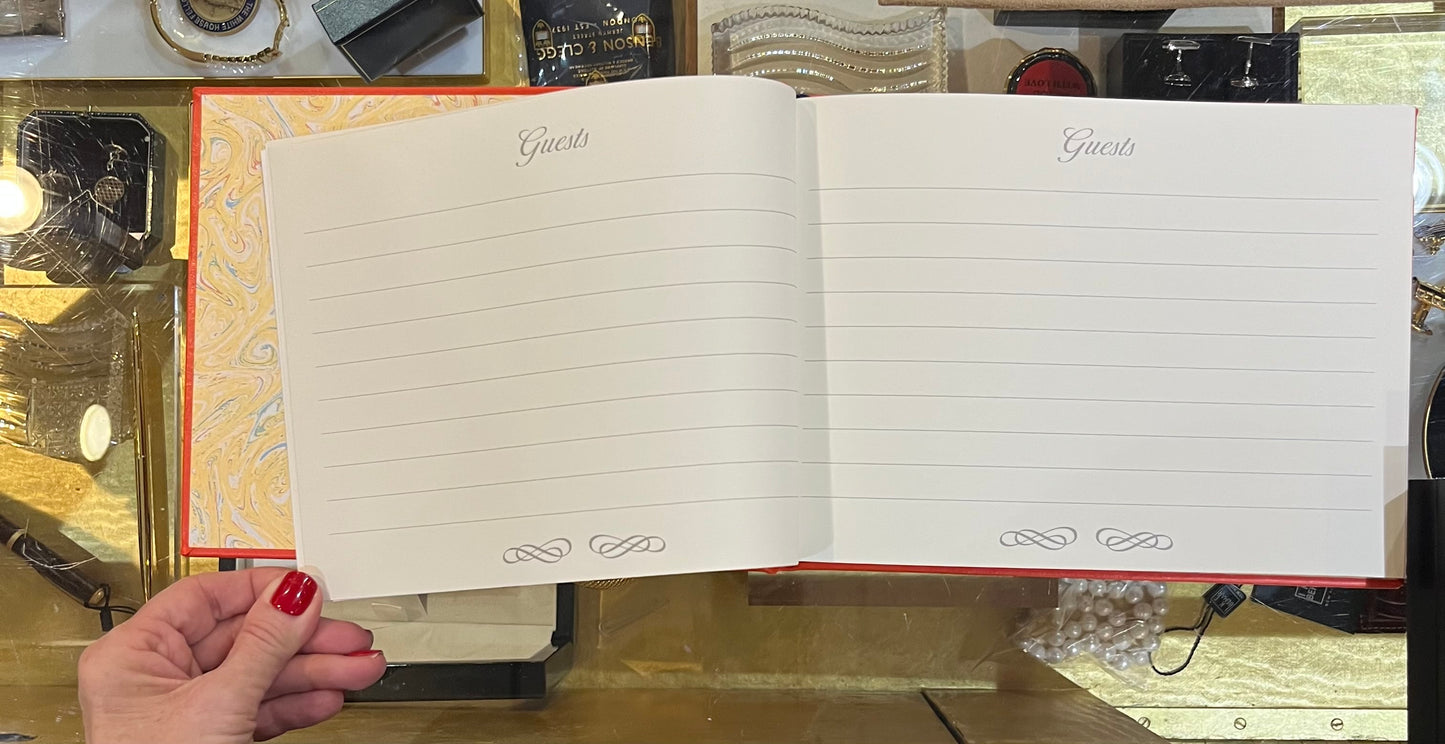 Guest Book | Gold Border | 7 by 9 Inches | Guests at the top of each page | Personalized