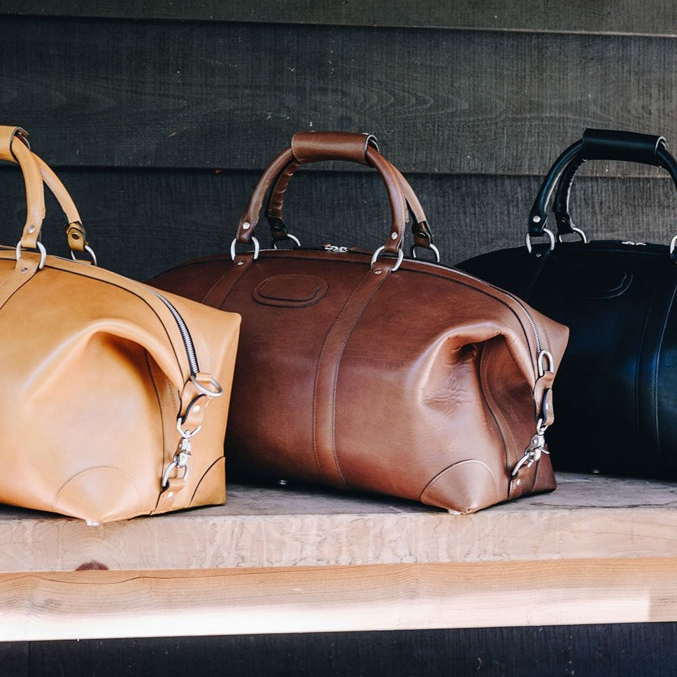 Duffel Bag | All Leather | Twain Black, Brown, and Tan Leather Duffel | 22 Inch | Korchmar Leather | Personalized