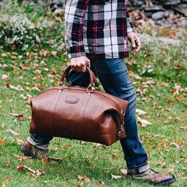 Duffel Bag | All Leather | Twain Black, Brown, and Tan Leather Duffel | 22 Inch | Korchmar Leather | Personalized