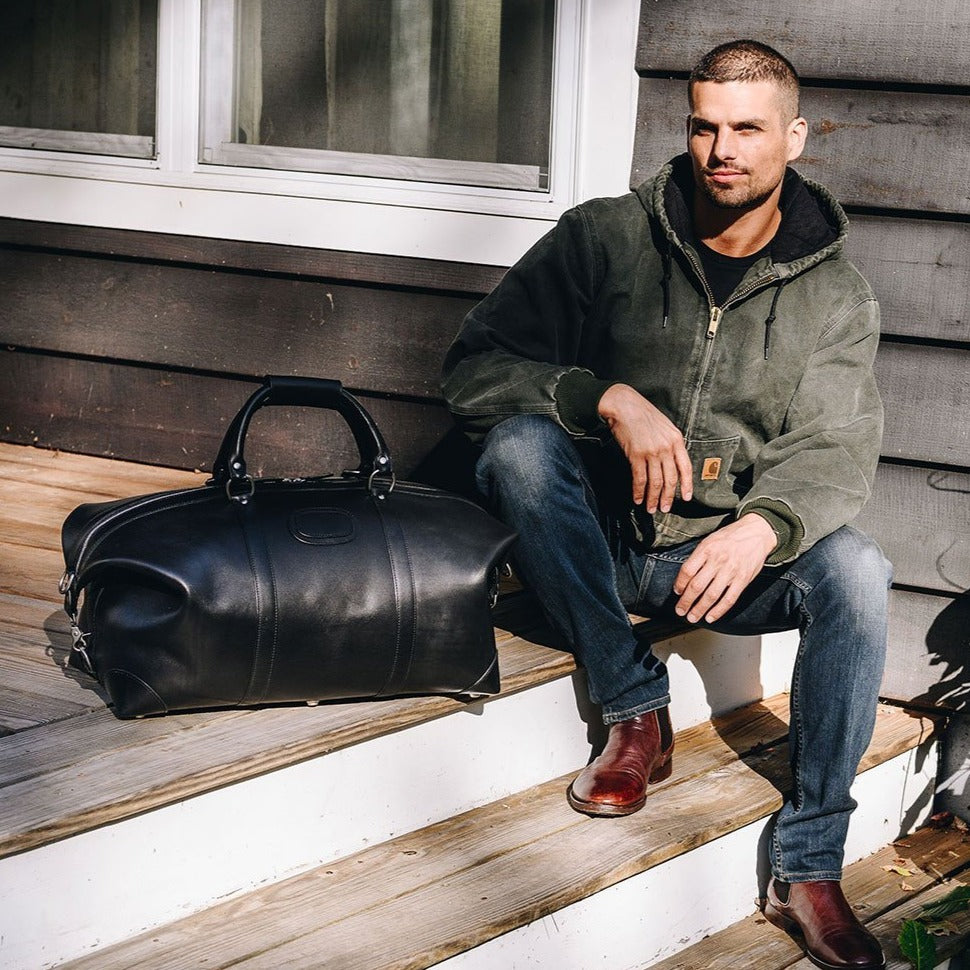 Duffel Bag | All Leather | Twain Black, Brown, and Tan Leather Duffel | 22 Inch | Korchmar Leather | Personalized