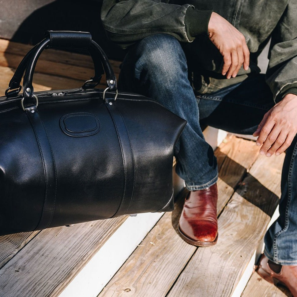 Duffel Bag | All Leather | Twain Black, Brown, and Tan Leather Duffel | 22 Inch | Korchmar Leather | Personalized