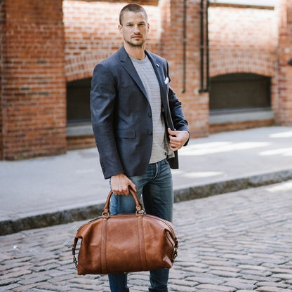 Duffel | All Leather Duffle | Twain Brown Leather Duffel | Korchmar Leather | Initials Included