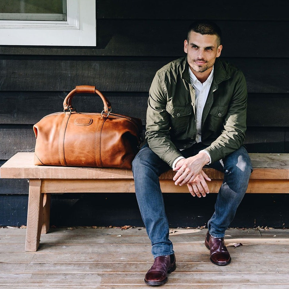 Duffel | All Leather Duffle | Twain Brown Leather Duffel | Korchmar Leather | Initials Included