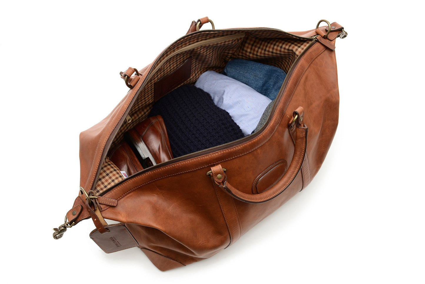 Duffel | All Leather Duffle | Twain Brown Leather Duffel | Korchmar Leather | Initials Included