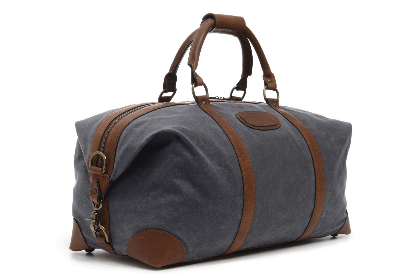 Duffel | Grey Waxed Cotton and Leather Duffle | Twain Canvas Duffle | Korchmar Leather | Initials Included