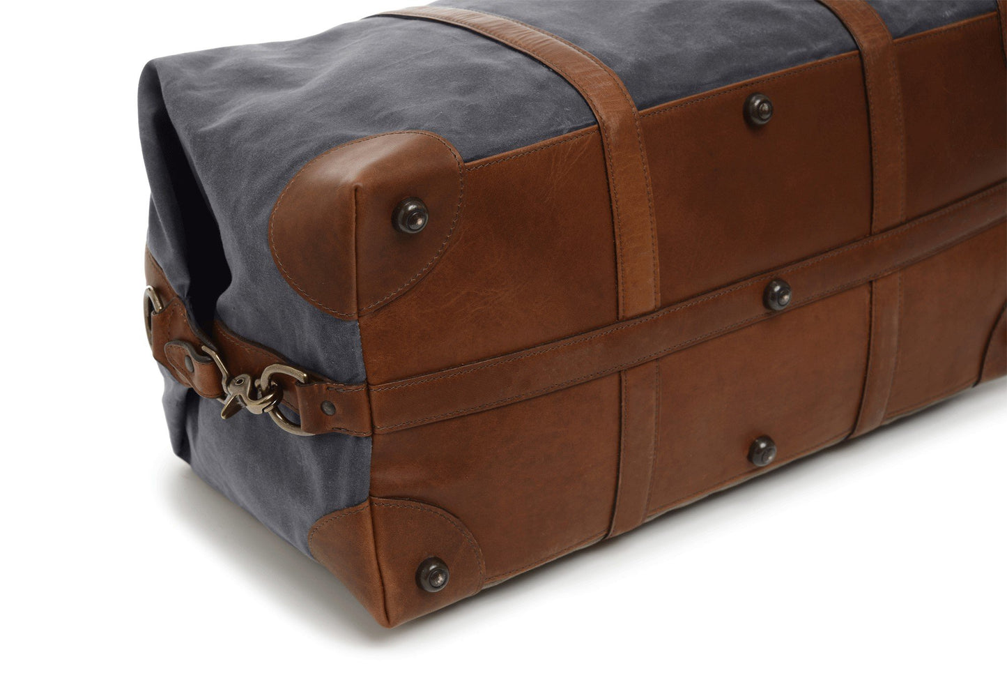 Duffel | Grey Waxed Cotton and Leather Duffle | Twain Canvas Duffle | Korchmar Leather | Initials Included