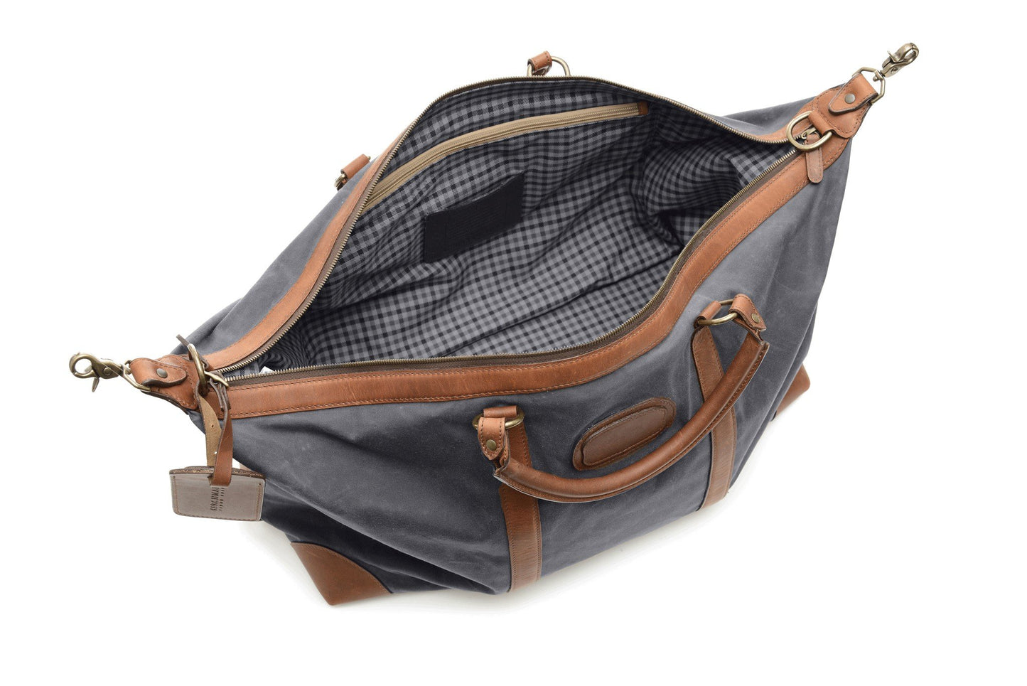 Duffel | Grey Waxed Cotton and Leather Duffle | Twain Canvas Duffle | Korchmar Leather | Initials Included