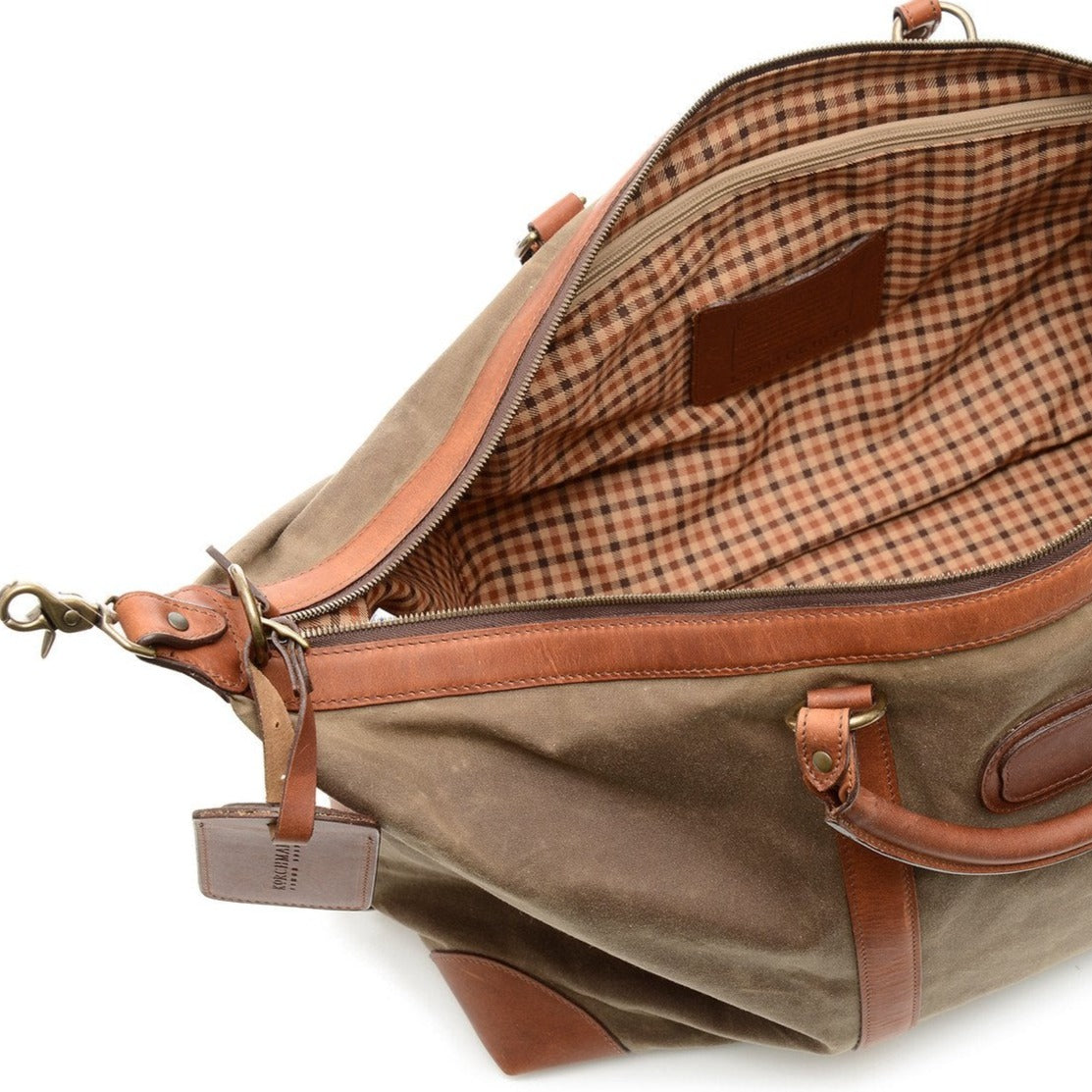 Duffel | Tan Waxed Cotton and Leather Duffle | Twain Canvas Duffle | Korchmar Leather | Initials Included