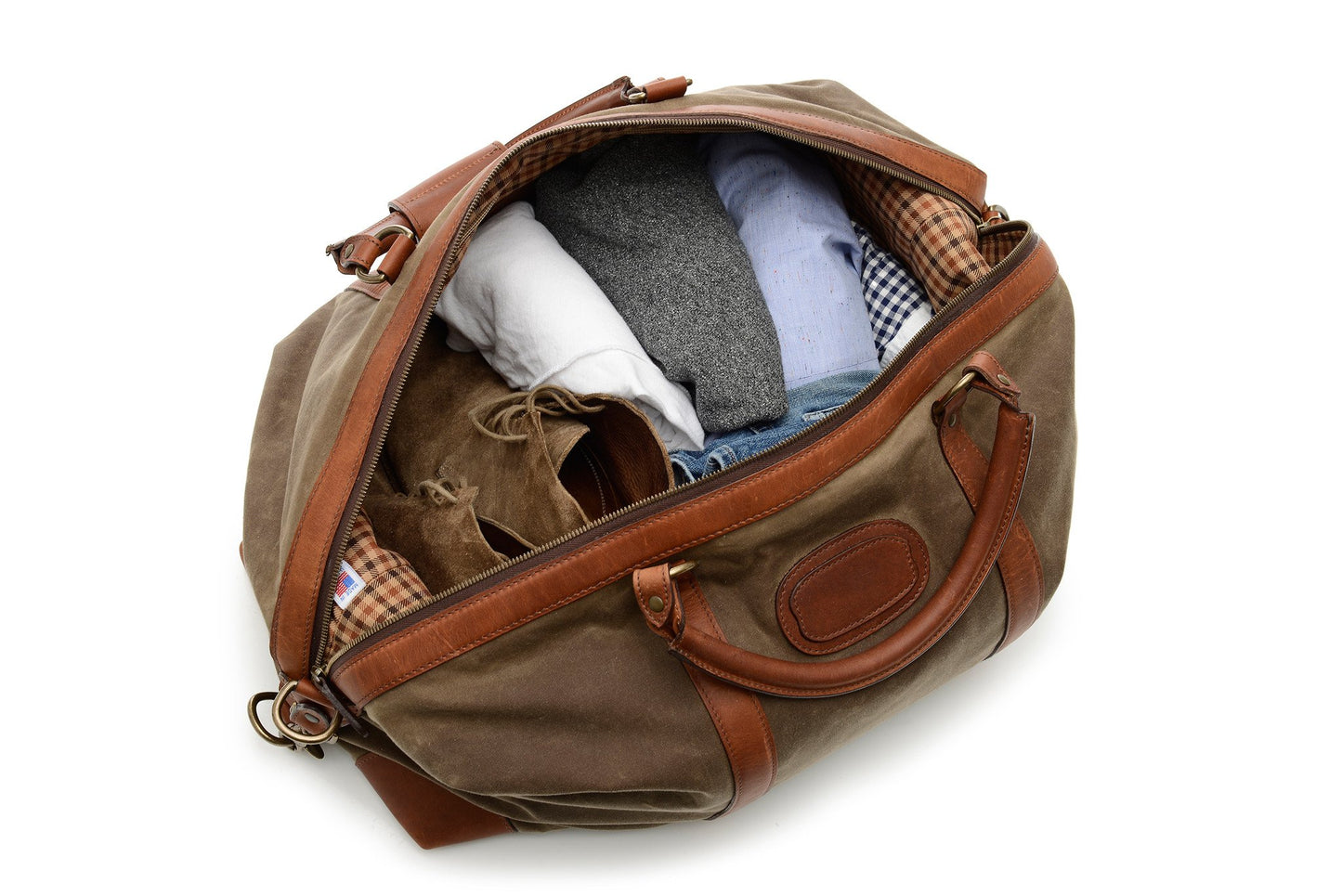 Duffel | Tan Waxed Cotton and Leather Duffle | Twain Canvas Duffle | Korchmar Leather | Initials Included