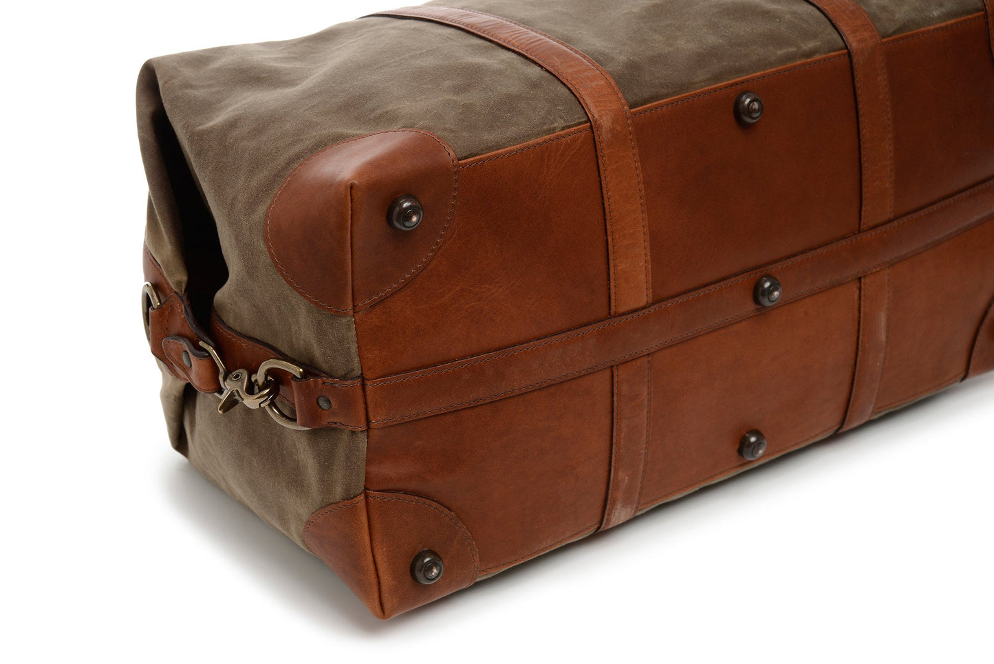 Duffel | Tan Waxed Cotton and Leather Duffle | Twain Canvas Duffle | Korchmar Leather | Initials Included