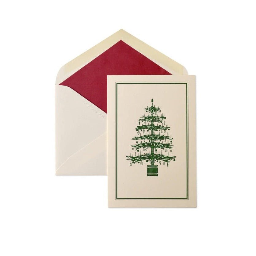 Victorian Tree Christmas Card | Lined Envelope with Scarlet | Set of Five: Card with Envelope | Dempsey and Carroll