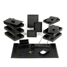 Black Leather Desk Accessories | Hand Made in USA | Individual Luxury Leather Desk Accessories with Gold Tooling