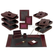 Burgundy Leather Desk Accessories | Hand Made in USA | Individual Luxury Leather Desk Accessories with Gold Tooling