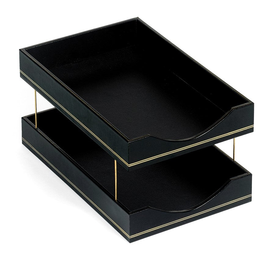 Black Leather Desk Accessories | Hand Made in USA | Individual Luxury Leather Desk Accessories with Gold Tooling