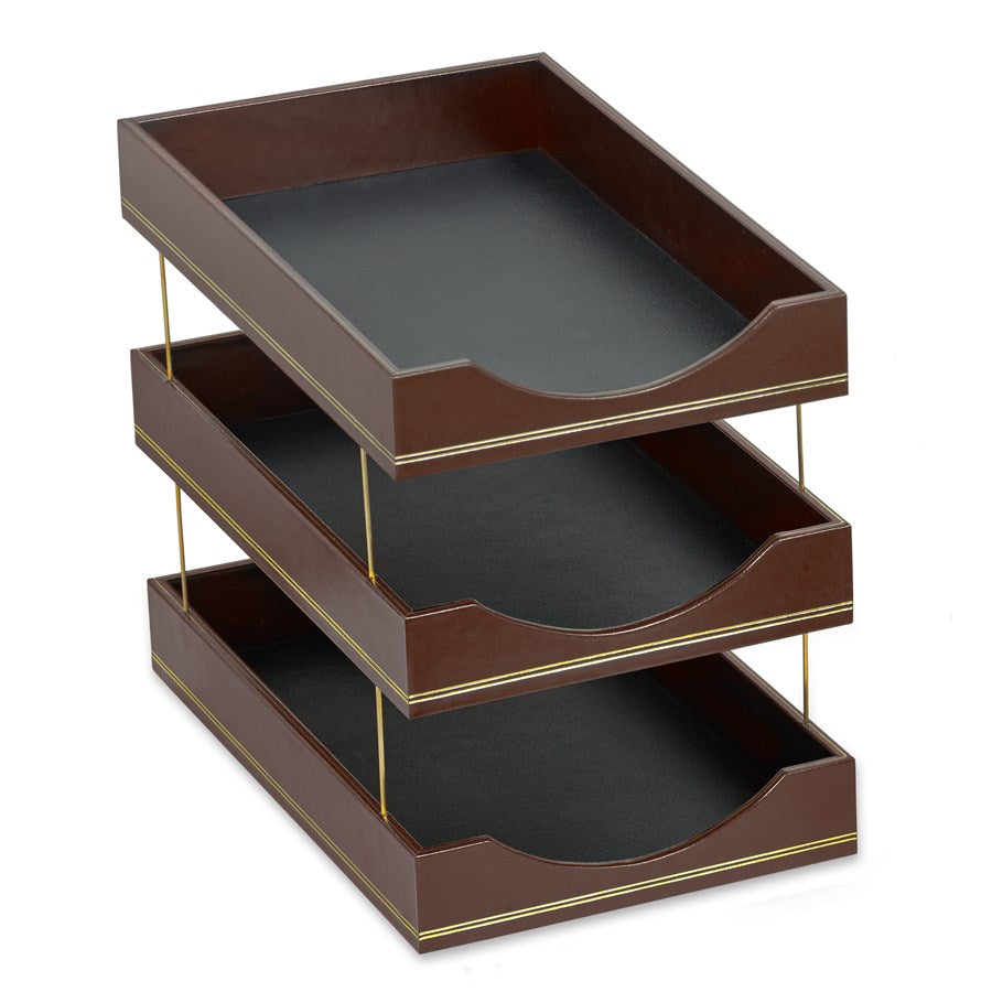 Brown Leather Desk Accessories | Hand Made in USA | Individual Luxury Leather Desk Accessories with Gold Tooling