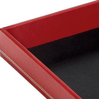 Red Leather Letter Tray | Leather Letter Tray with Gold Tooling