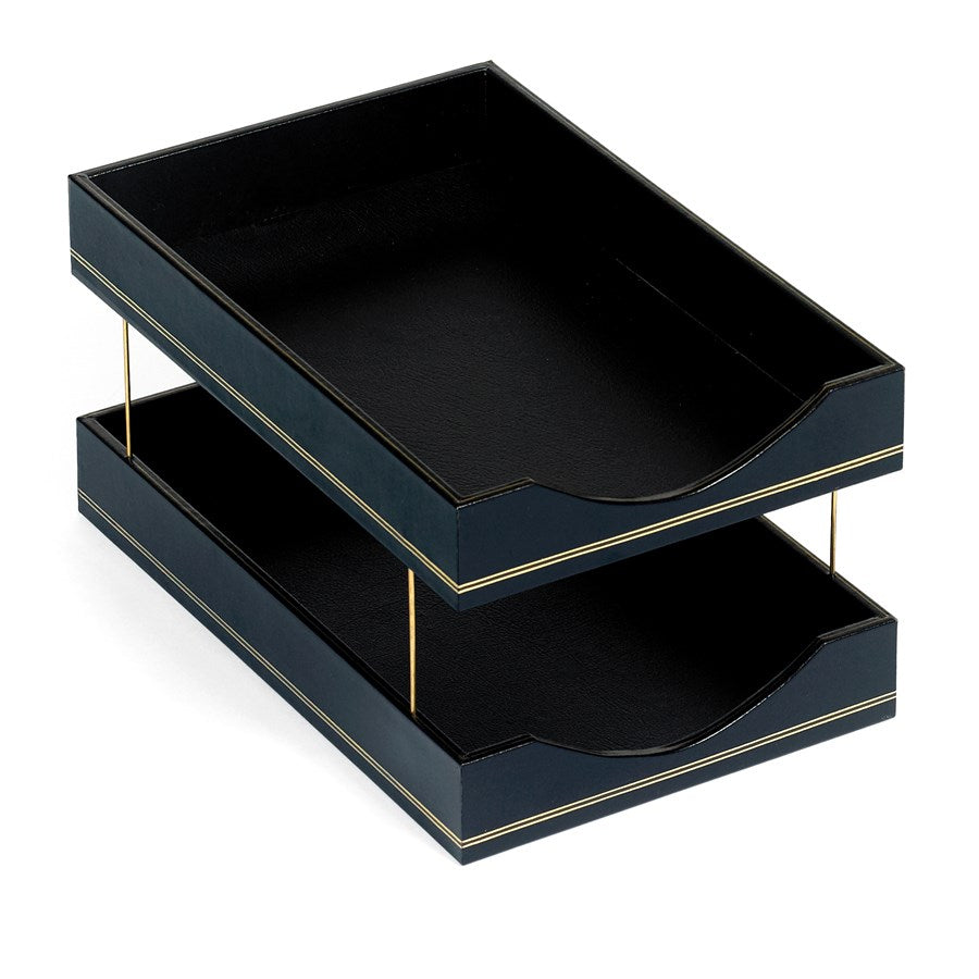Navy Blue Leather Desk Accessories | Hand Made in USA | Individual Luxury Leather Desk Accessories with Gold Tooling