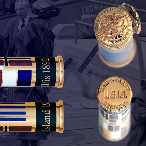 Bespoke Luxury Pens ~ Ellis Island Fountain Pen ~ Gold and Multi Colour Enamel ~ Custom Writing Instruments ~ Hand Manufactured in England by David Oscarson