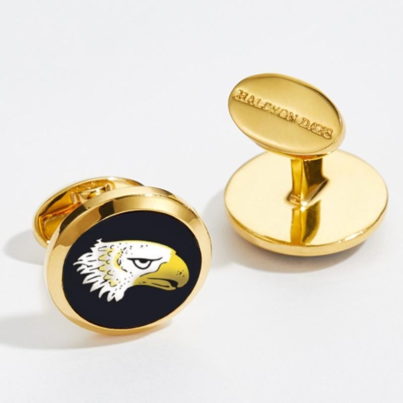 Halcyon Days Eagle Head Cufflinks in Black and Gold-Enamel Cufflinks-Sterling-and-Burke