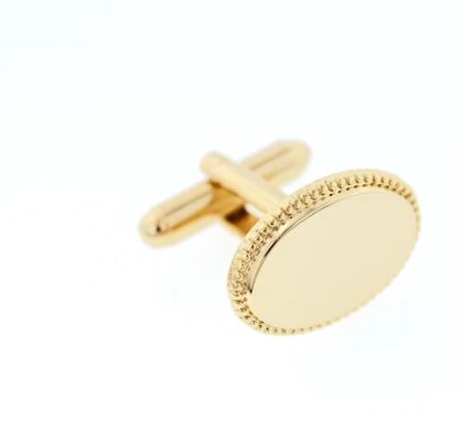 Engraved Oval Cuff Links | Sterling Silver Plated and Gold Plated with Beaded Edge | Personalized with Initials Included