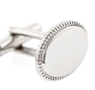 Engraved Oval Cuff Links | Sterling Silver Plated and Gold Plated with Beaded Edge | Personalized with Initials Included