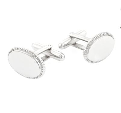 Engraved Oval Cuff Links | Sterling Silver Plated and Gold Plated with Beaded Edge | Personalized with Initials Included