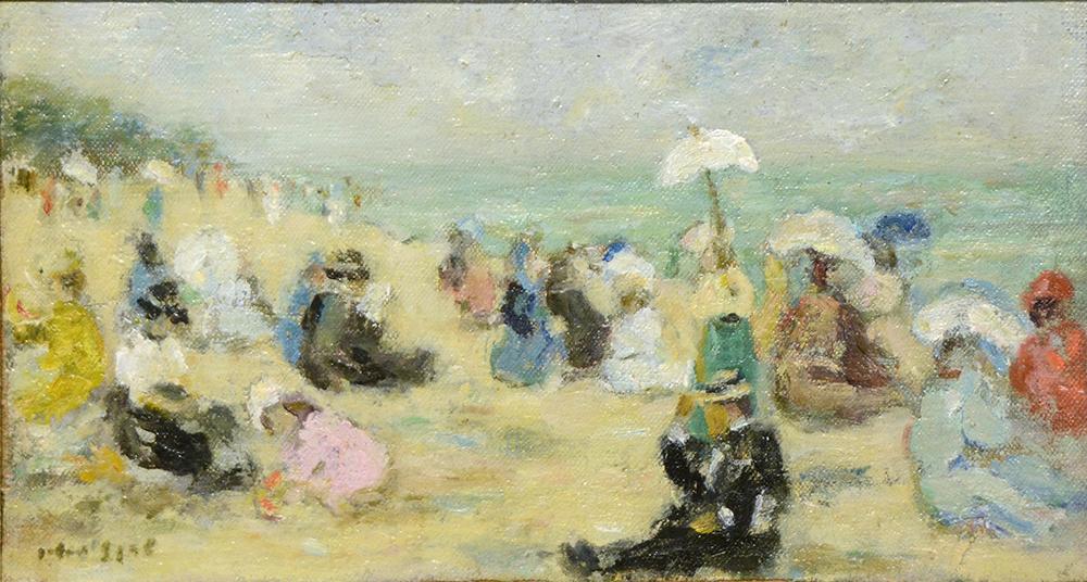 Antique Oil Painting | Plage en Bretagne (On the Beach, Brittany) by Gabriel Spat | 12 9/16" x 17 9/16"-Oil Painting-Sterling-and-Burke
