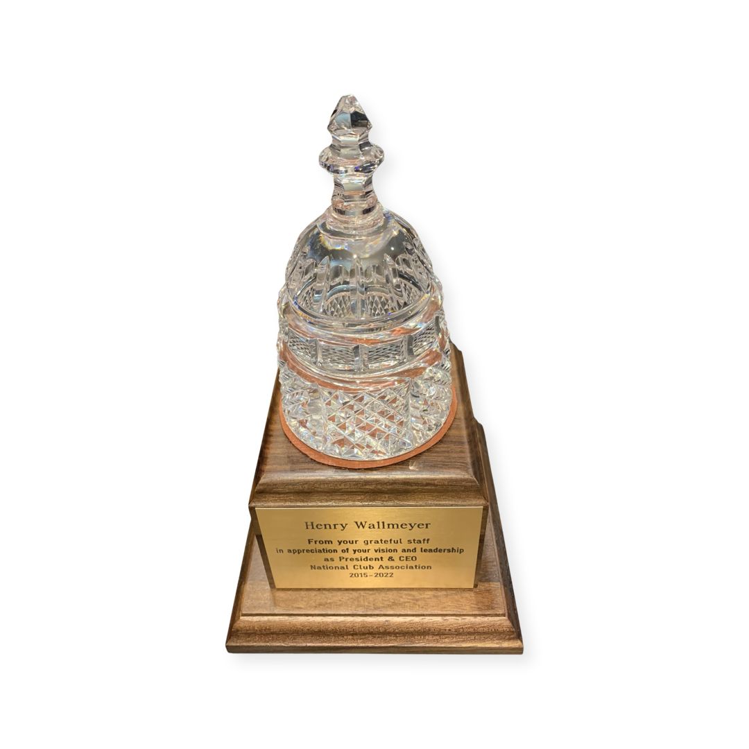 Waterford Crystal Capitol Dome Award on Walnut Base | Brass Plate Engraved | National Club Association | June 2022 | Henry Wallmeyer