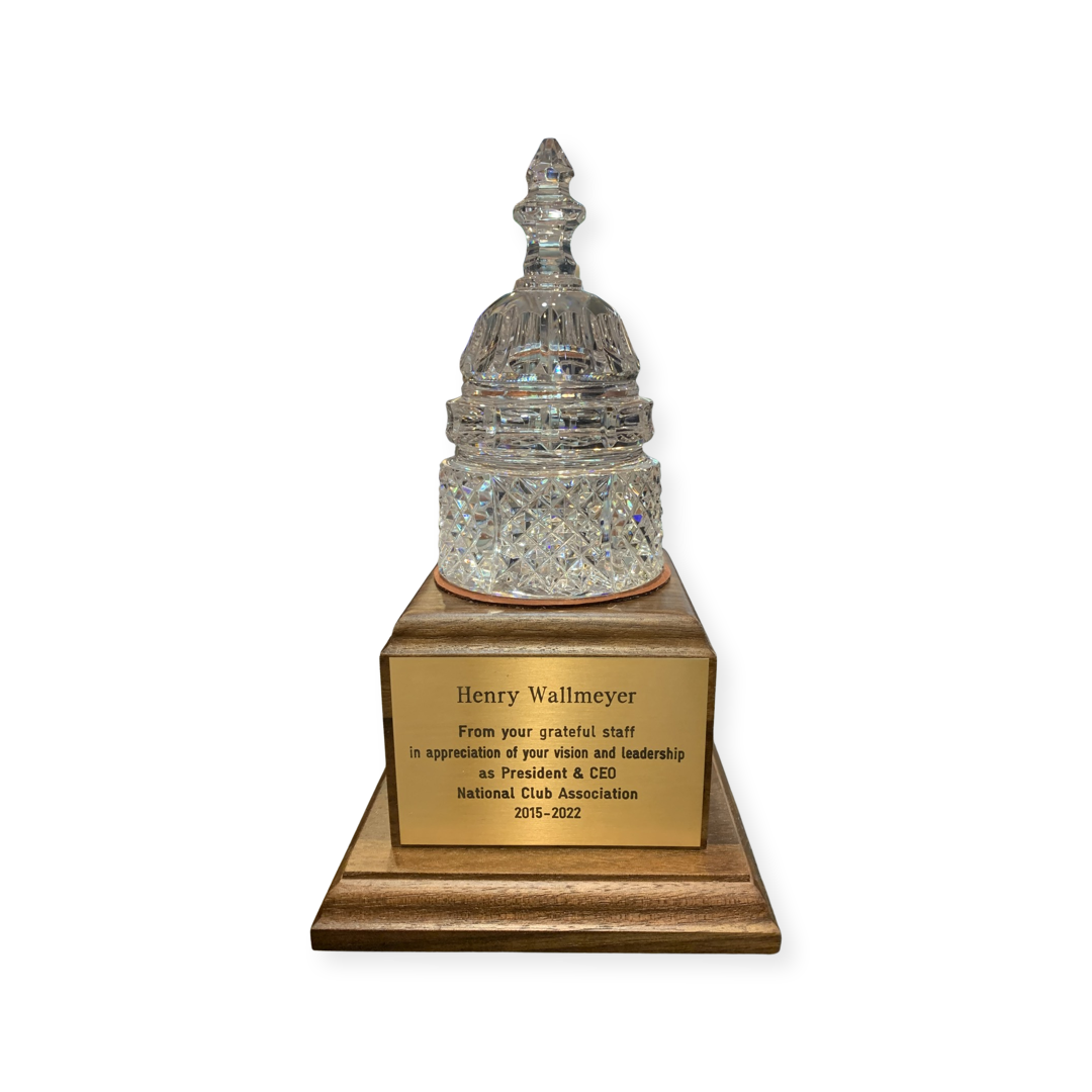NARFE | Waterford Crystal Capitol Dome Awards with Engraved Plate on Natural Walnut Base