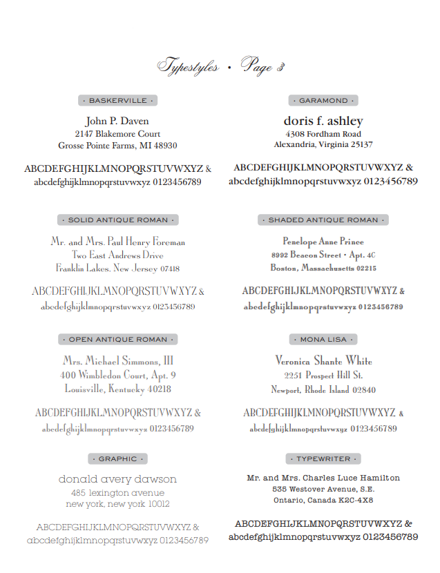 Fonts Styles | Studio Burke DC | Stationery Type Face Offerings