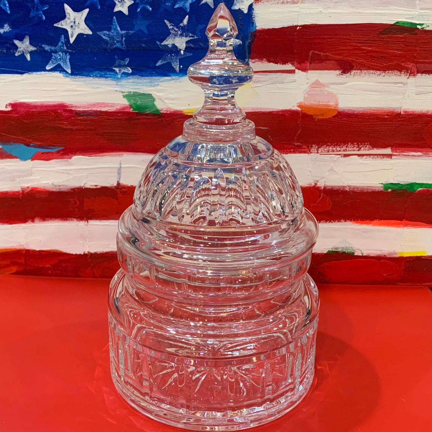 Waterford Crystal Capitol Dome Biscuit Jar | Walnut Base with Engraved or Color Logo and Text on Brass Plate