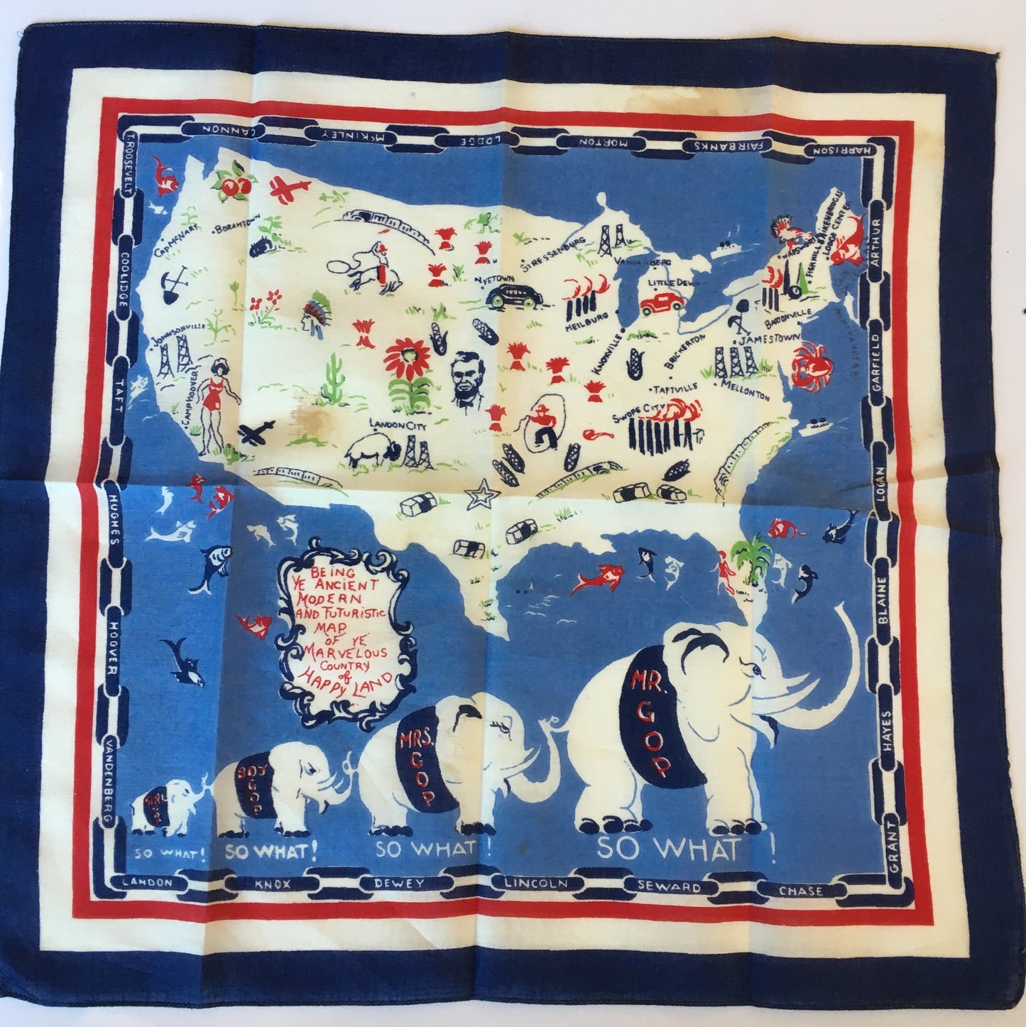 Mr. GOP, So What | Vintage Handkerchief | 1950's | 14.5" x 14.5" Unframed-Vintage Handkerchief-Sterling-and-Burke