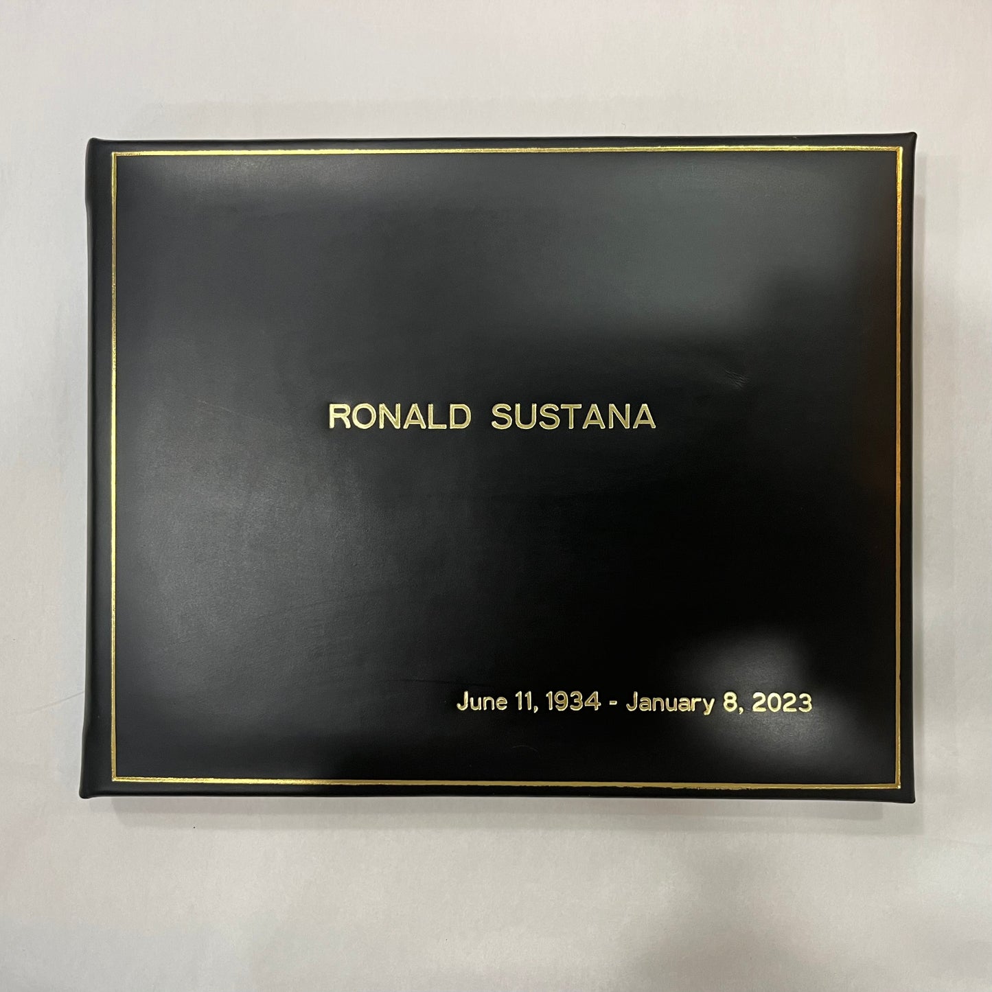 Funeral Guest Book | Mr. Sustana | Finest Quality Calf Leather | Name and Dates stamped in Gold | Charing Cross