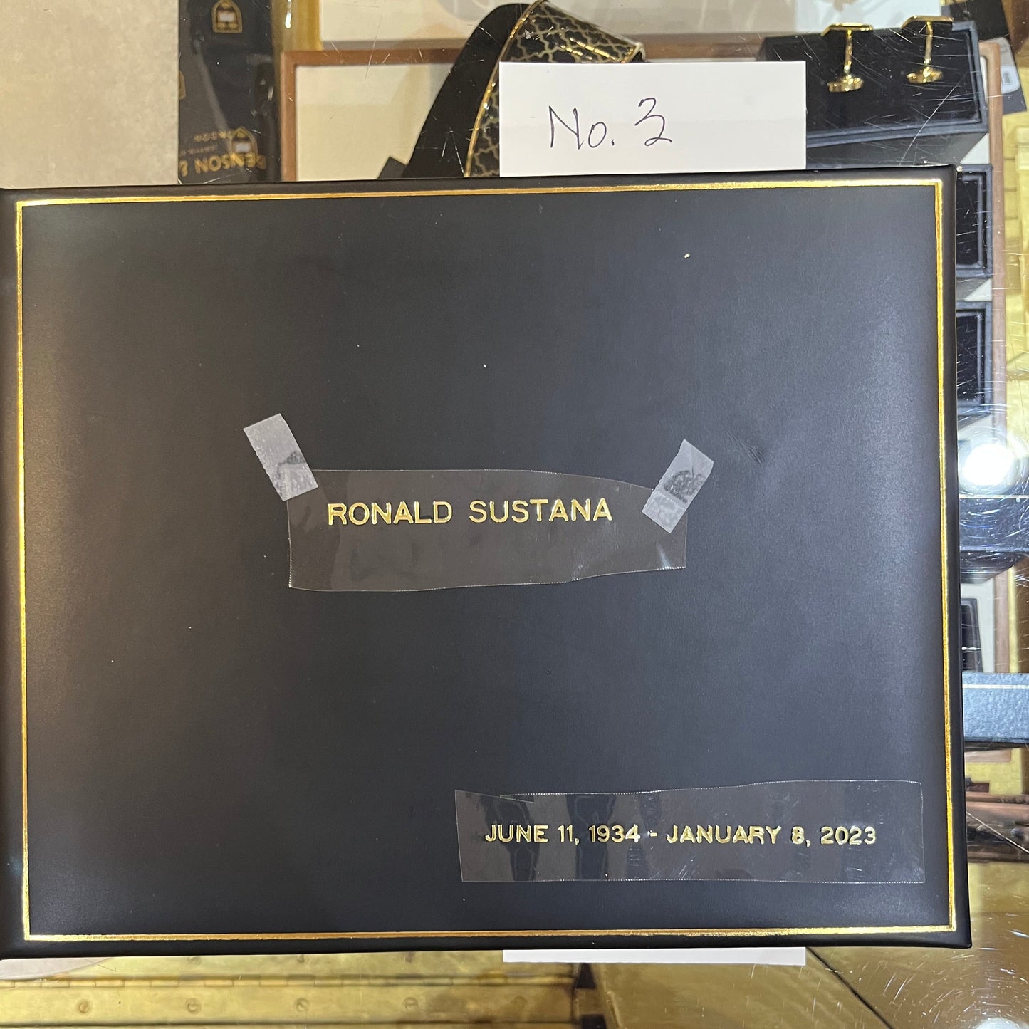 Funeral Guest Book | Mr. Sustana | Finest Quality Calf Leather | Name and Dates stamped in Gold | Charing Cross