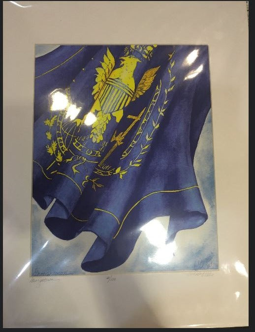 Georgetown University Fine Art Flag with Georgetown Crest by Carole Moore Biggio | 11" by 14"