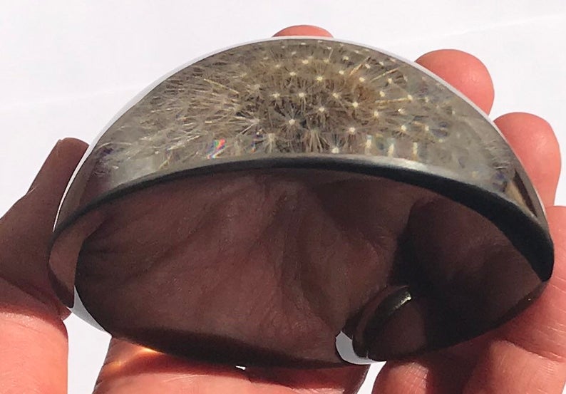 Paperweight Half Circle with Dandelion | Half Round Glass Paperweight | Handmade in USA